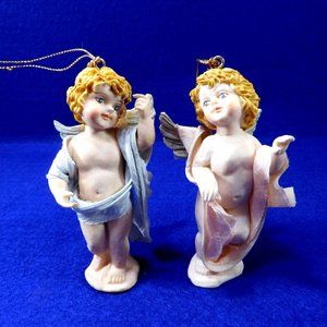 Pair of Vintage Cherub Angel Ornaments by Ardco Painted Resin